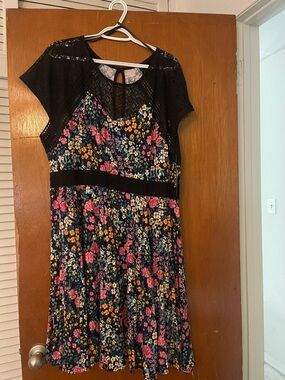 Torrid Black Floral Lace-Top Skater Dress